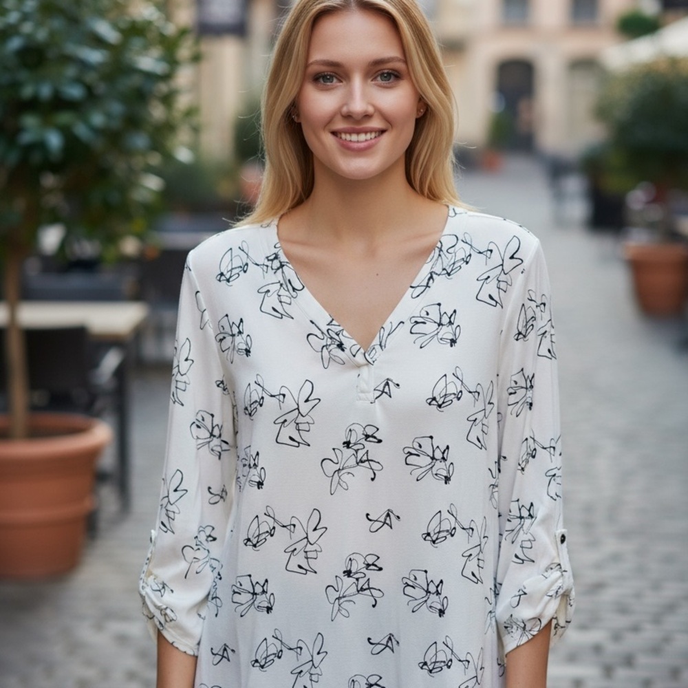 Apt. 9 White and Black Printed Blouse